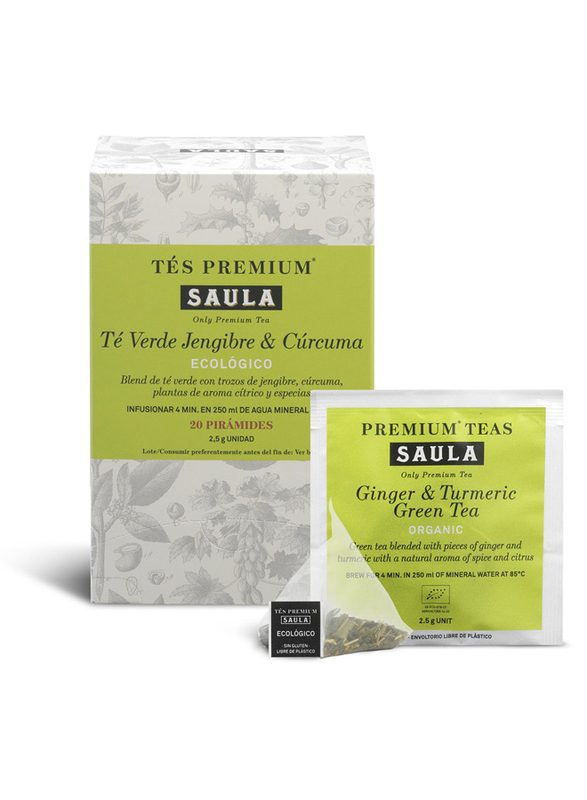 Cafe Saula Organic Ginger & Turmeric Green Tea Bags, 20 Tea Bags