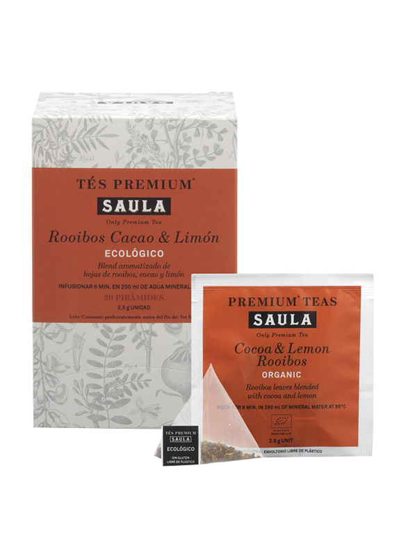 Cafe Saula Organic Cocoa & Lemon Rooibos Tea Bags, 20 Tea Bags