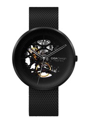 CIGA Design Michael Young Series Analog Automatic Mechanical Skeleton Watch for Men with Stainless Steel Band, Water Resistant, M021-BLBL-W13, Black