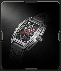 CIGA Design Z-Series Exploration Analog Automatic Mechanical Skeleton Watch for Men with Silicone Band, Z062-SISI-W5BK, Black-Silver/Black