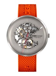 CIGA Design Michael Young Titanium Analog Automatic Mechanical Watch for Men with Silicone Band, Water Resistant, M031-TITI-W15OG, Orange-Silver