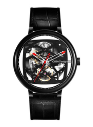 CIGA Design Fang Yuan Analog Automatic Mechanical Skeleton Watch for Men with Leather Band, Water Resistant, Z021-BLBL-W1, Black