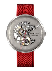 CIGA Design Michael Young Titanium Analog Automatic Mechanical Watch for Men with Silicone Band, Water Resistant, M031-TITI-W15RE, Red-Silver