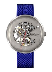 CIGA Design Michael Young Titanium Analog Automatic Mechanical Watch for Men with Silicone Band, Water Resistant, M031-TITI-W15BU, Blue-Silver