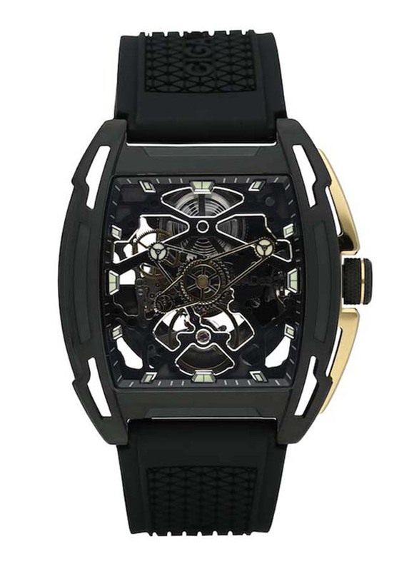 CIGA Design Z-Series Exploration Analog Automatic Mechanical Skeleton Watch for Men with Silicone Band, Z062-BLGO-W5BK, Black-Gold/Black