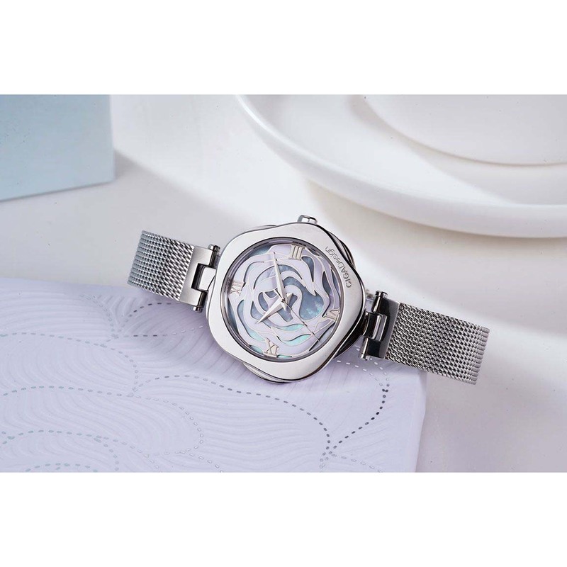 CIGA Design R Series Danish Rose Analog Quartz Watch for Women with Mesh Band, Water Resistant, R012-SISI-W3, Silver