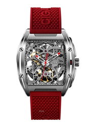 CIGA Design Z-Series Z 316L Analog Automatic Mechanical Skeleton Watch for Men with Silicone Band, Water Resistant, Z031-SISI-W15RE, Red-Silver