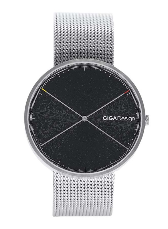 CIGA Design Qx Series Double-Hand Li Analog Quartz Watch for Men with Stainless Steel Band, D009-3A-W3, Dark Silver-Black