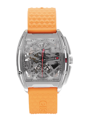 CIGA Design Z-Series Titanium Analog Automatic Mechanical Skeleton Watch for Men with Silicone Band, Water Resistant, Z031-TITI-W15OG, Orange-Silver