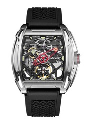CIGA Design Z-Series Exploration Analog Automatic Mechanical Skeleton Watch for Men with Silicone Band, Z062-SISI-W5BK, Black-Silver/Black