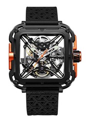 CIGA Design X Series Great Ape Hollow Design Analog Watch for Men with Silicone Band, Water Resistant, X011-BLOG-W25BK, Black-Black/Orange