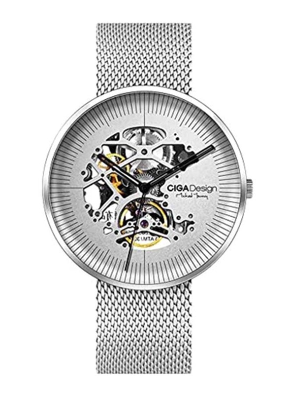 CIGA Design Michael Young Series Analog Automatic Mechanical Skeleton Watch for Men with Stainless Steel Band, Water Resistant, M021-SISI-W13, Silver