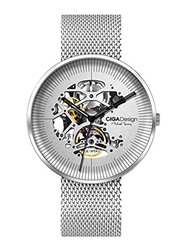 CIGA Design Michael Young Series Analog Automatic Mechanical Skeleton Watch for Men with Stainless Steel Band, Water Resistant, M021-SISI-W13, Silver
