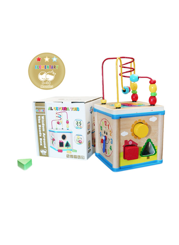 

Al Ostoura Toys Montessori Digital Clock Multi-Function Bead Maze Wooden Activity Cube Educational Toy, Ages 1+