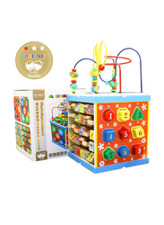 Al Ostoura Toys Montessori Abacus Multi-Function Bead Maze Wooden Activity Cube Learning Letters Educational Toy, Ages 1+