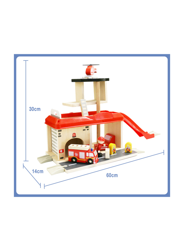 Al Ostoura Toys Fire Station with Accessories Montessori Wooden Activity Cube, Ages 3+