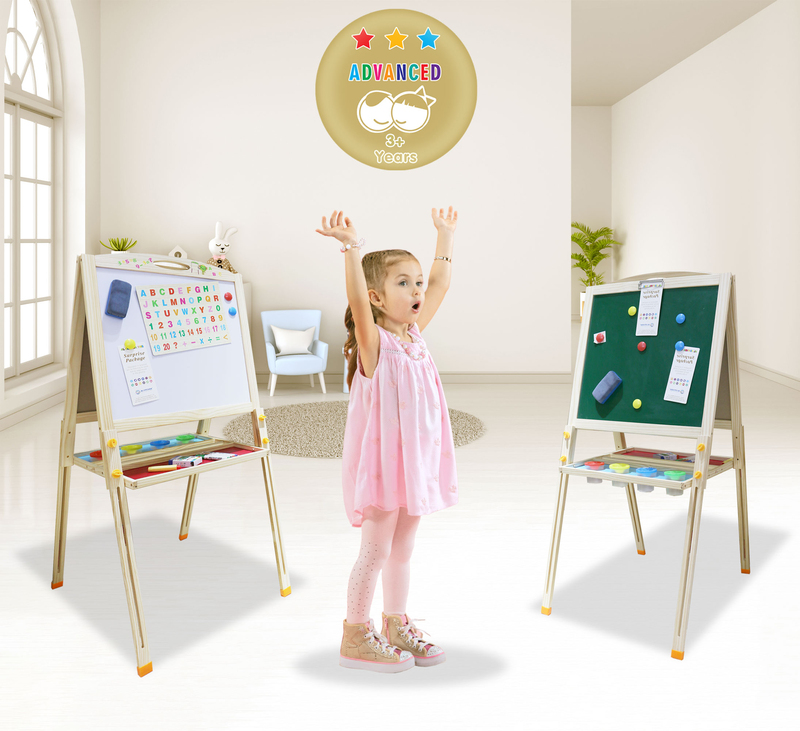 Al Ostoura Toys Double Sided Magnetic White Chalk Drawing Board Art Easel, 5 Pieces, Ages 3+