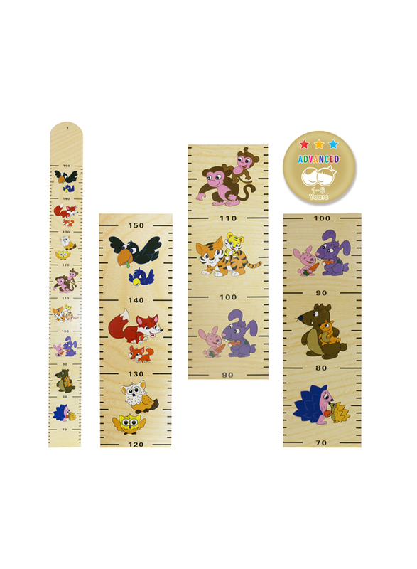 Al Ostoura Toys Wall Ruler Wood Frame Height Measure Chart, 4 Pieces, Ages 1+