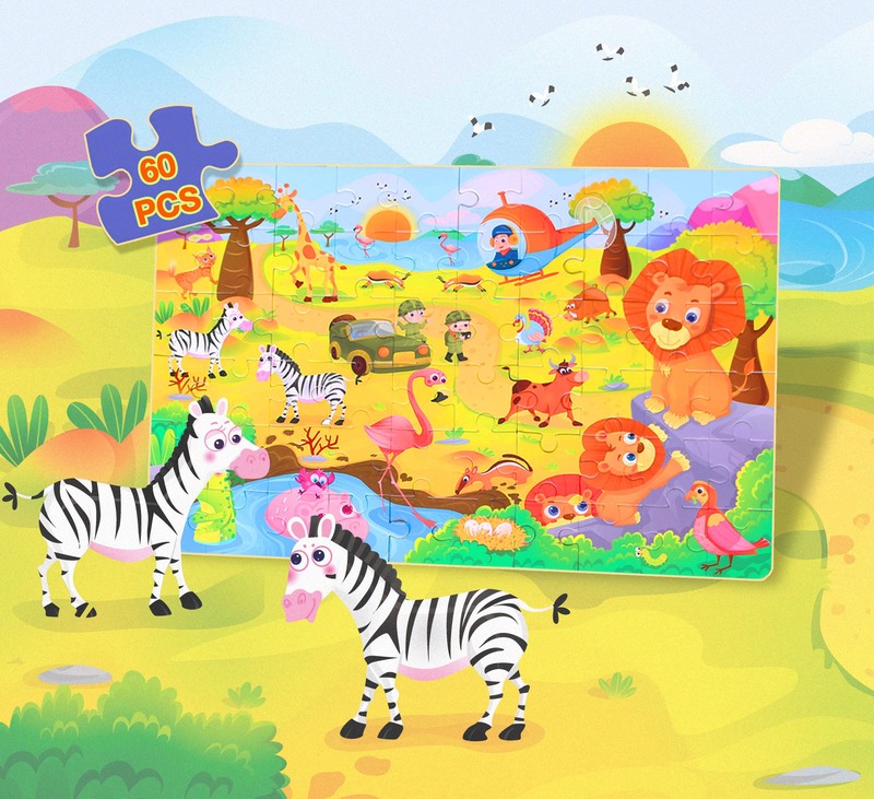 Al Ostoura Toys 60-Piece Happy Zoo Educational Jigsaw Puzzle