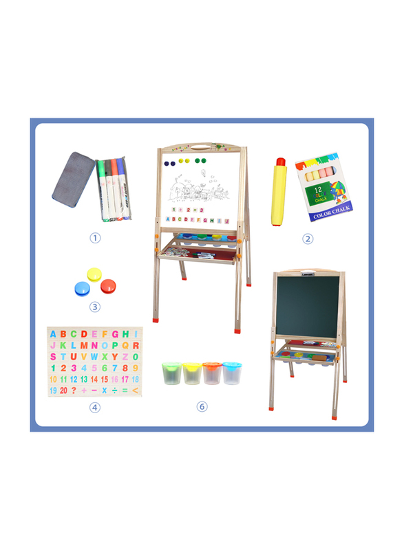 Al Ostoura Toys Double Sided Magnetic White Chalk Drawing Board Art Easel, 5 Pieces, Ages 3+