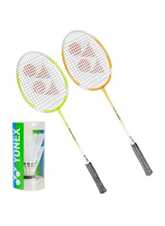 Yonex Adult Strung Badminton Racket Set with Shuttlecocks, 4 Piece, Multicolour