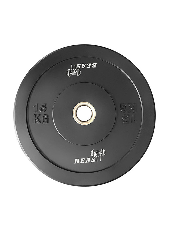 Beast Fitness Olympic Rubber Bumper Plates With Stainless Steel Insert, 15Kg, Black