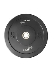 Beast Fitness Olympic Rubber Bumper Plates With Stainless Steel Insert, 15Kg, Black
