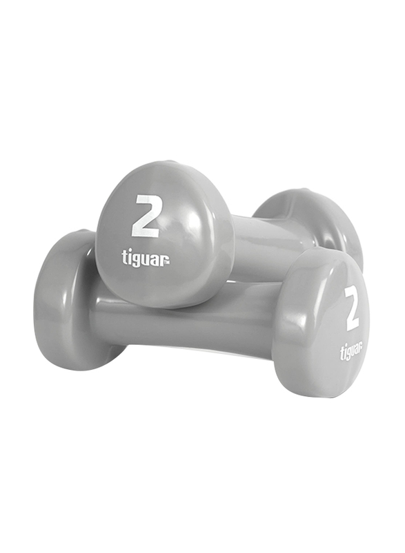 Tiguar Vinyl Dumbbells, 2 x 2 KG, Grey