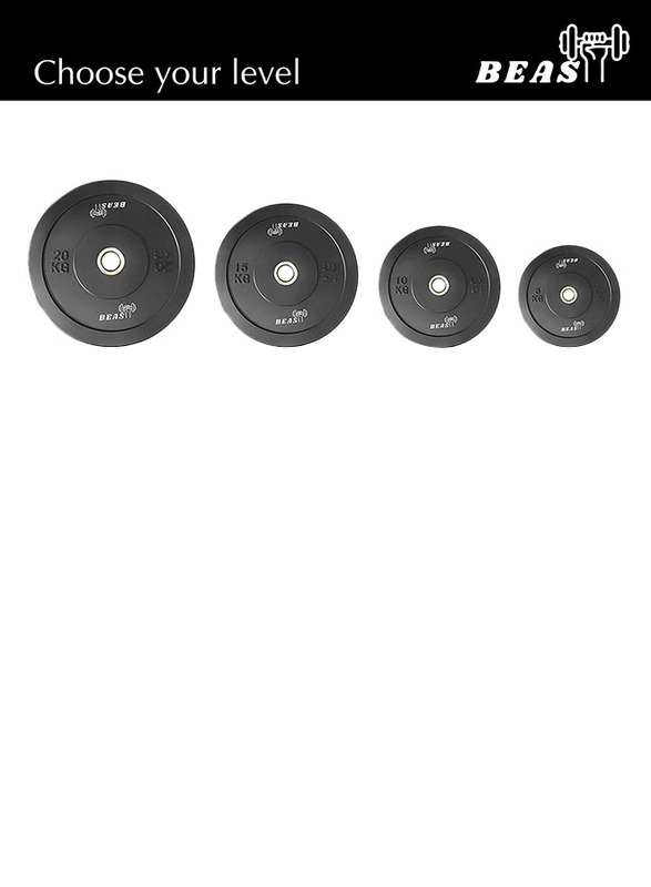 Beast Fitness Olympic Rubber Bumper Plates With Stainless Steel Insert, 20Kg, Black