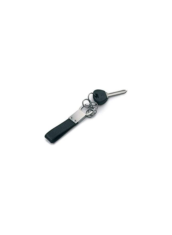 Multi-Rings Keyring Keychain with PU Leather Strap, Black/Silver