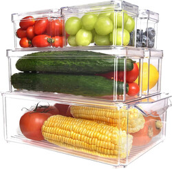 Jinou Fridge Organizers And Storage - Made With Premium Quality Acrylic Glass - Fridge Organizer For Fruits, Vegetables, Drinks , Eggs And Other Food (7 pcs)