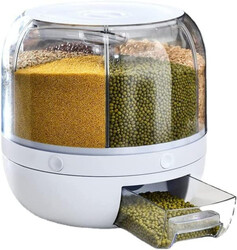 Jinou Cereal Dispenser - Made With High Food Grade Material - Rice Dispenser With 6 Campartments - To Store Lentils, Grams & All Other Grains