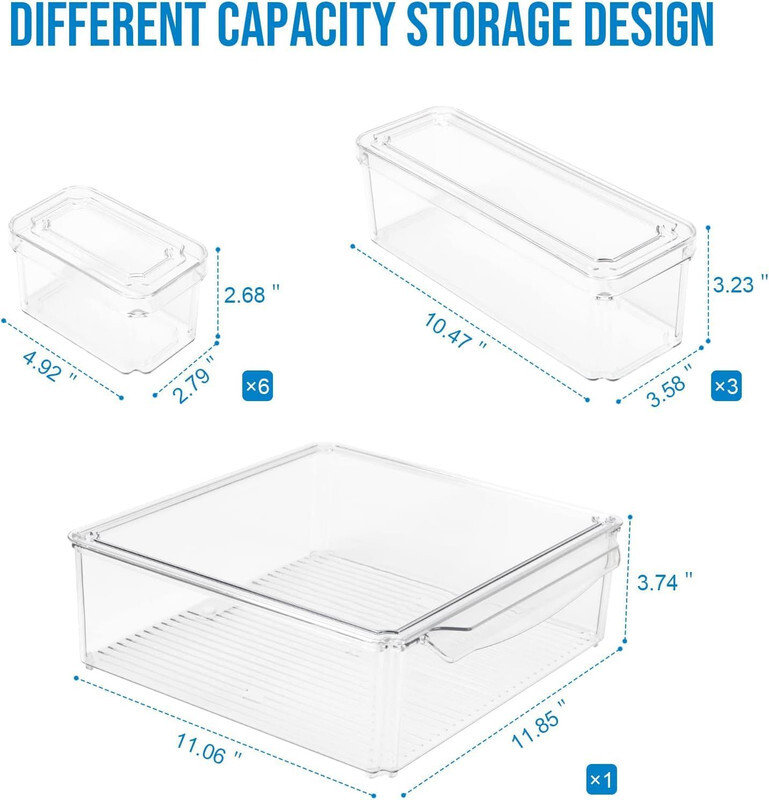 Jinou Fridge Organizers And Storage Made With Premium Quality Acrylic Glass  Fridge Organizer For Fruits, Vegetables, Drinks, Eggs And Other Food 10 Pcs Set