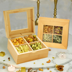 Jinou Nuts Container Made with Premium Quality Bamboo Material with Transparent Glass Lid Dry Fruits And Nuts Tray Box For Dry Fruits, Dates, Chocolates And Candies.