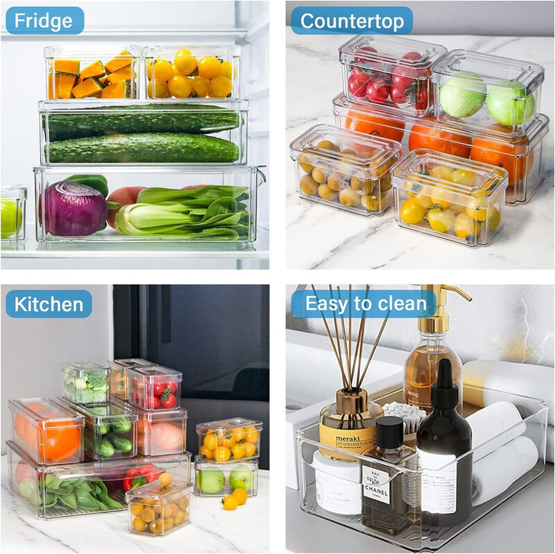 Jinou Fridge Organizers And Storage Made With Premium Quality Acrylic Glass  Fridge Organizer For Fruits, Vegetables, Drinks, Eggs And Other Food 10 Pcs Set