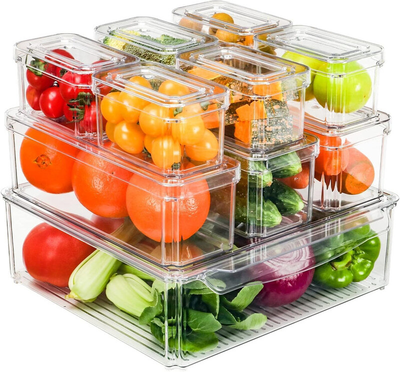 Jinou Fridge Organizers And Storage Made With Premium Quality Acrylic Glass  Fridge Organizer For Fruits, Vegetables, Drinks, Eggs And Other Food 10 Pcs Set