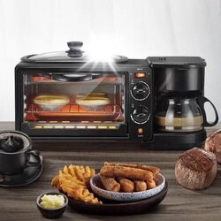 Jinou 3 in 1 breakfast maker (oven, griddle pan and coffe machine) made with premium quality maetrial and updated electronics - break fast machine Includes frying pan, oven and coffee maker
