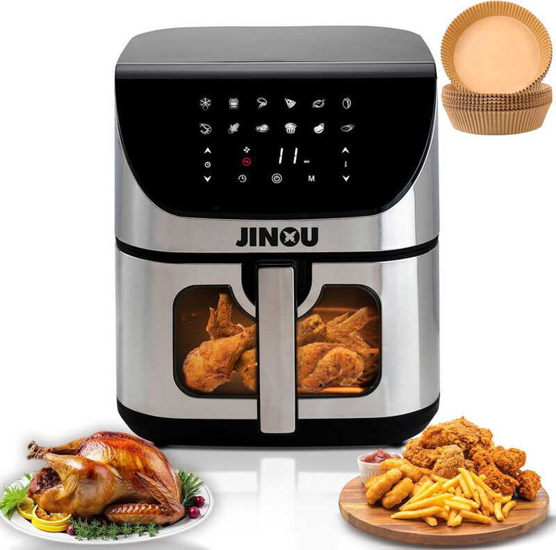 

Jinou Air fryer 8L 1700 Watts, Made with Non-Stick bucket & Touch Panel, The window glass airfryer for Frying, Grilling, Roasting Veges, French Fries,