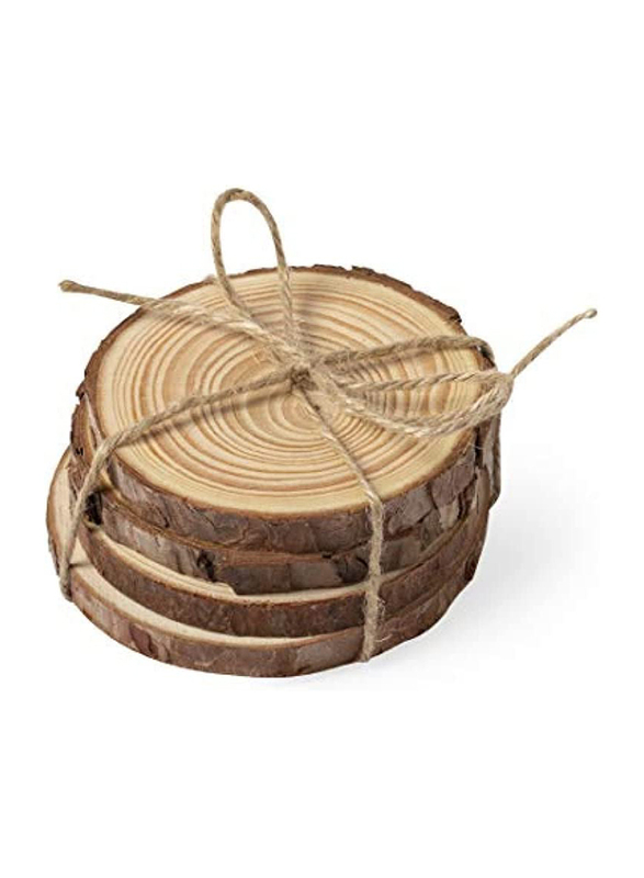 Makito 4-Piece Natural Pine Wood Tea Coaster Set, Brown