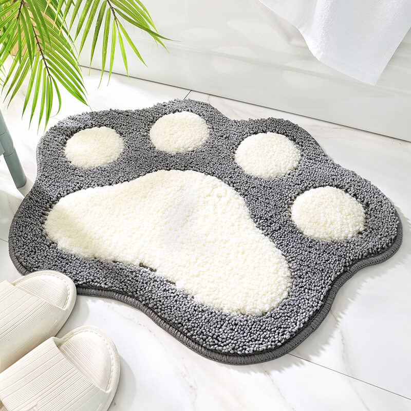 

Carpet Paw Shaped Bathroom Rug Non-Slip Bath Mat (45 x 60cm), Soft Water Absorbent Thick Shaggy Shower Rug, Machine Washable Bathroom, Gray