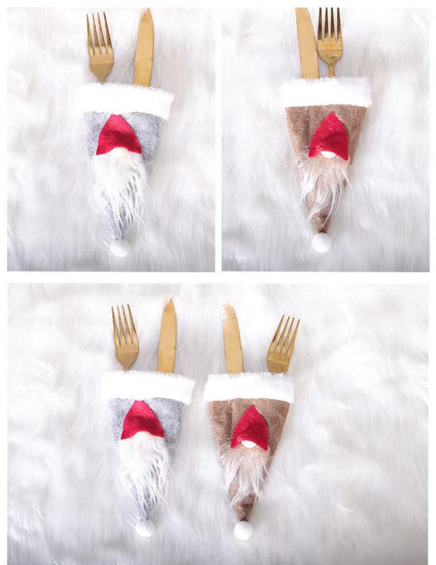 Christmas Santa Hat Silverware Holders for Decoration, White/Brown