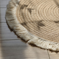 Hand Woven Jute Tassel Round Living Room Carpet With Anti Slip Bottom (Size 80CM)
