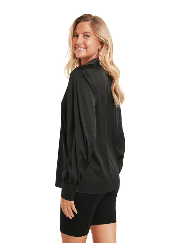 NA-KD Hidden Button Long Sleeves Shirt for Women, 36 EU, Black