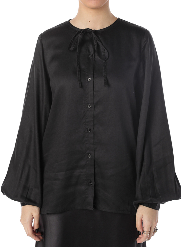 NA-KD Tie Band Long Sleeve Shirt for Women, 36 EU, Black