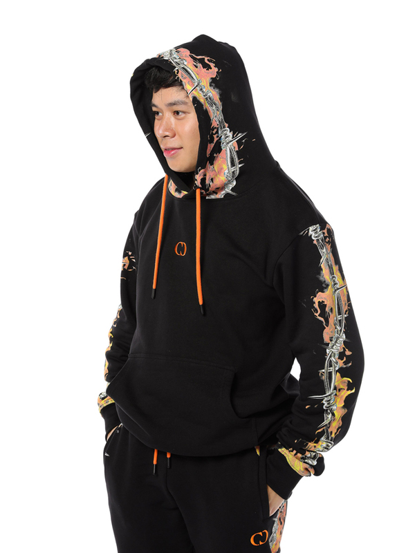 Criminal Damage Barb Flame Long Sleeves Hoodie for Men, Large, Black