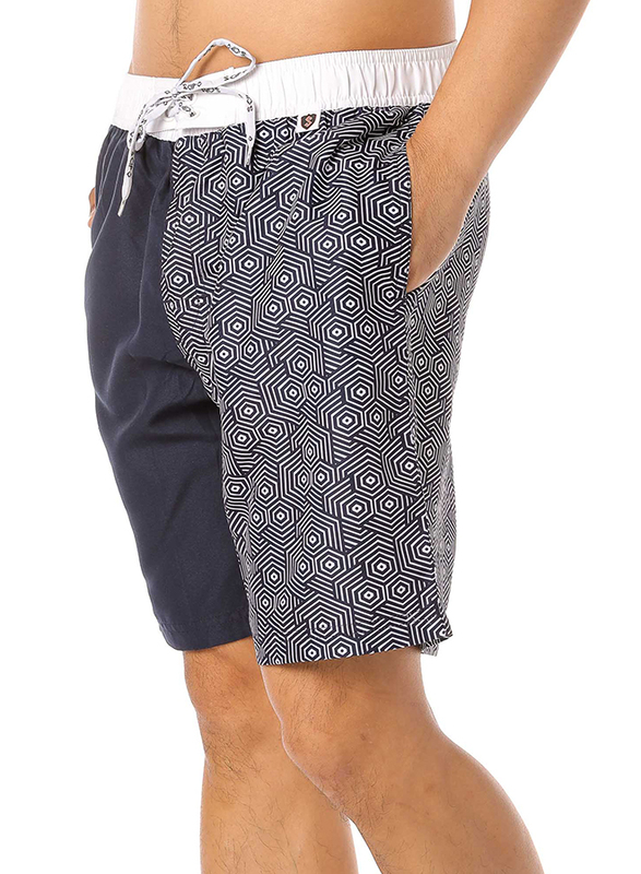 Scipo Waves Drawstring Shorts for Men, Medium, Navy Blue