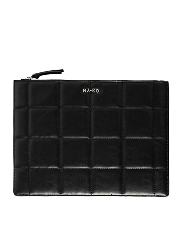 NA-KD Polyurethane Big Quilted Clutch Bag for Women, Black