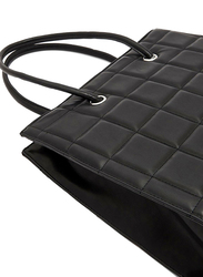 NA-KD Polyurethane Big Quilted Shopper Tote Bag for Women, Black