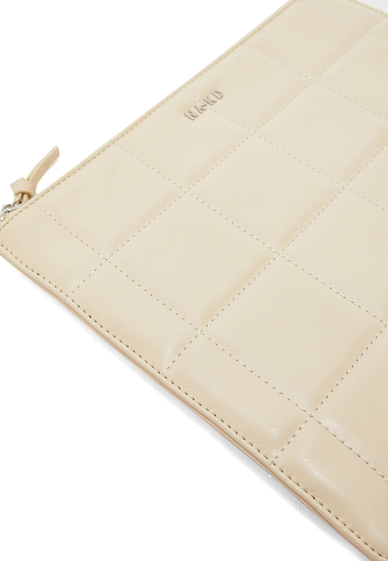 NA-KD Polyurethane Big Quilted Clutch Bag for Women, Nude