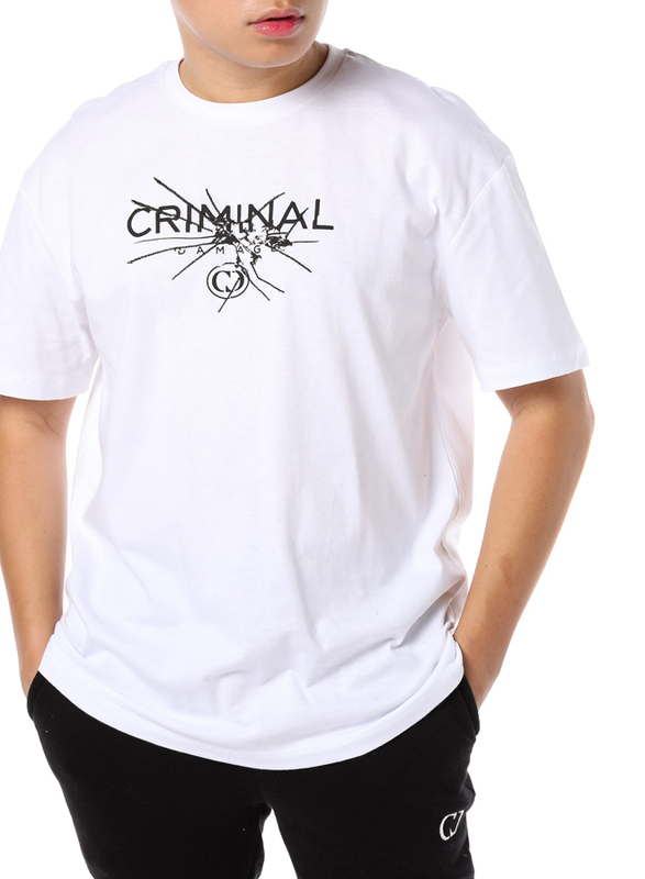 Criminal Damage Smash Short Sleeves T-Shirt for Men, Medium, White